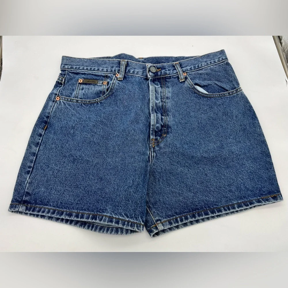 VTG 90’s Calvin Klein High Waisted Stonewashed Blue Jeans Shorts Size 15 - Picture 3 of 6
